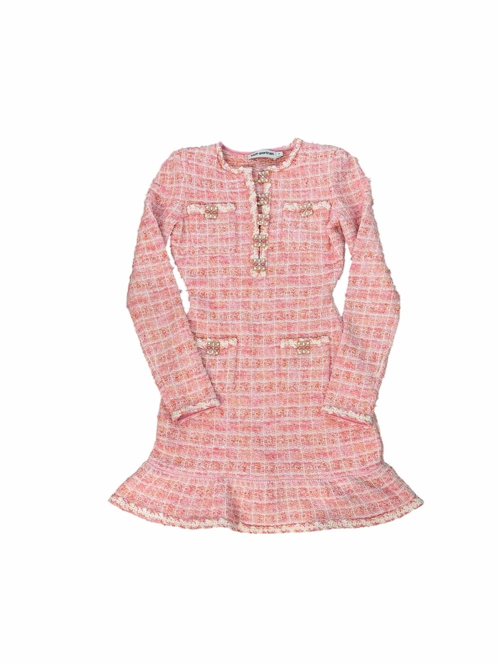 Self Portrait Tweed Long-Sleeve Dress with Decorative Buttons - Picture 5 of 7